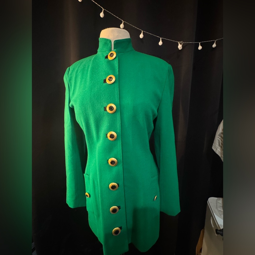 Vintage Green Women's Jacket with Gold Buttons